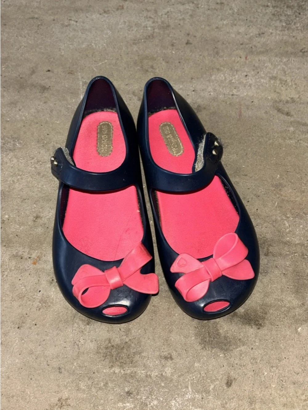 Mini Melissa Navy Blue Mary Jane Shoes with Pink Bows child size 10 (A-4)
